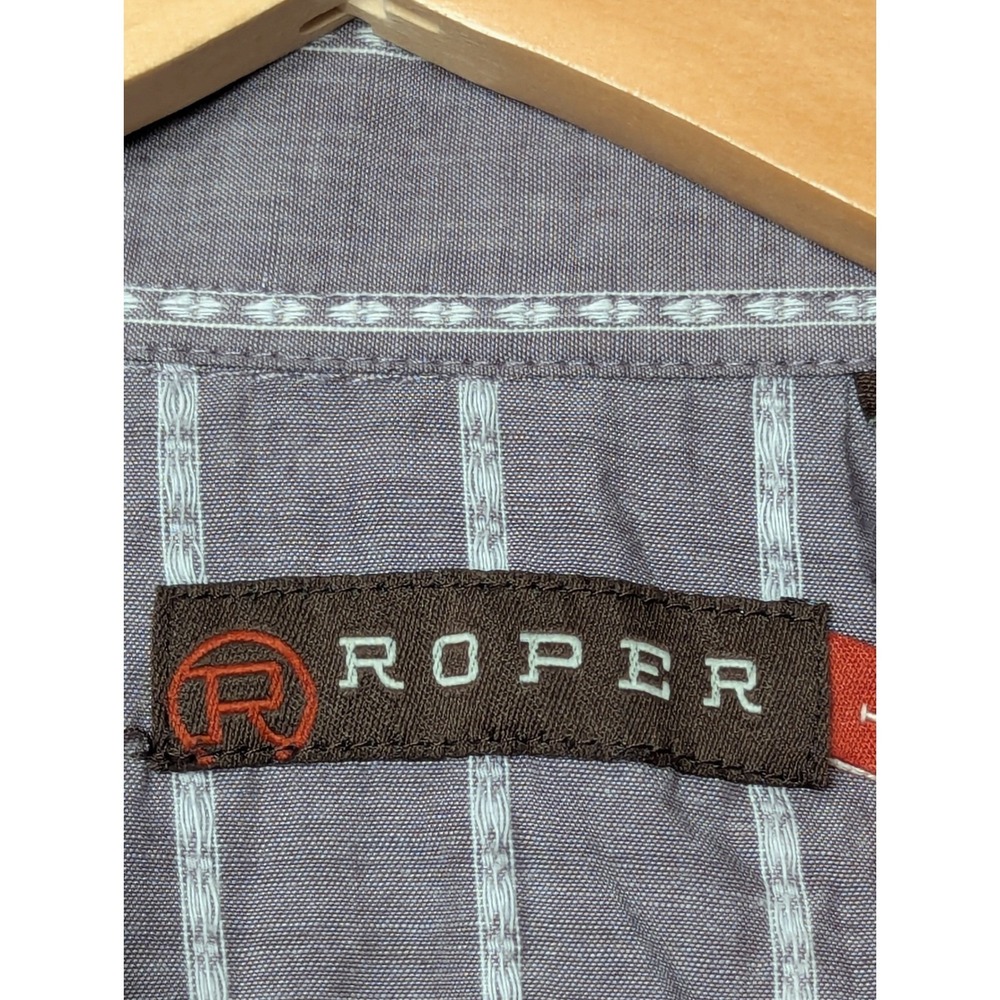 Roper Western Shirt Mens Large Grey Stripe Pearl Snap Embroidered 1-01-017-310GY - Picture 4 of 16